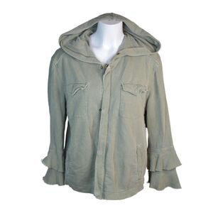 Sanctuary Hooded Ruffle Sleeve Jacket Army Green Casual Full Zip Womens Medium